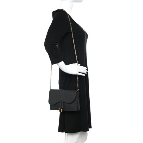 Authentic CHRISTIAN DIOR Grained Calfskin Wallet on Chain Black - Picture 3 of 12